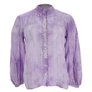 Loveshackfancy Ronda Embroidered Blouse in Purple Cotton